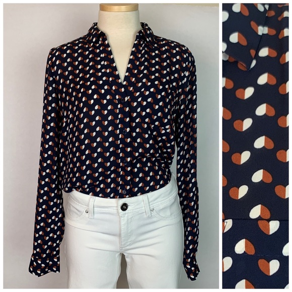 The Limited Tops - The Limited Ashton Button Down Shirt Navy Hearts S